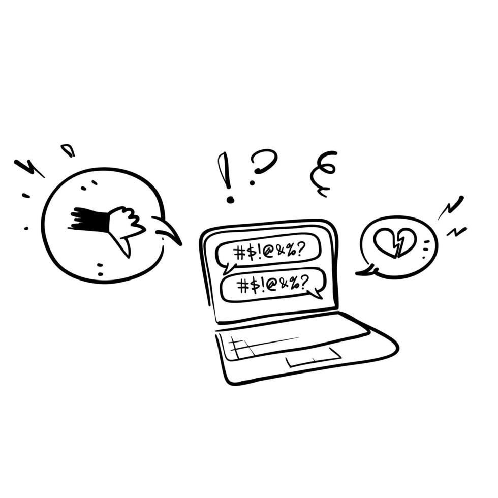 hand drawn doodle haters online and cyber bullying concept icon illustration vector