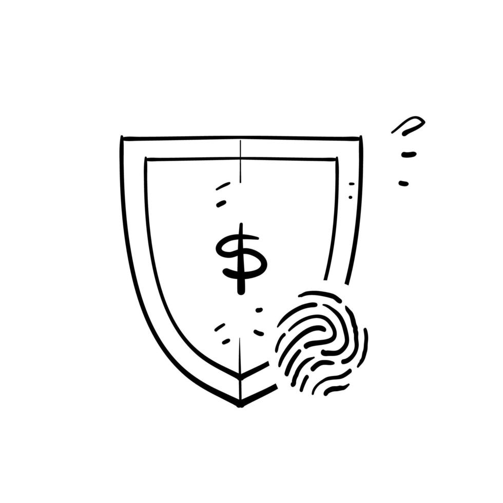 hand drawn doodle shield fingerprint money illustration vector isolated