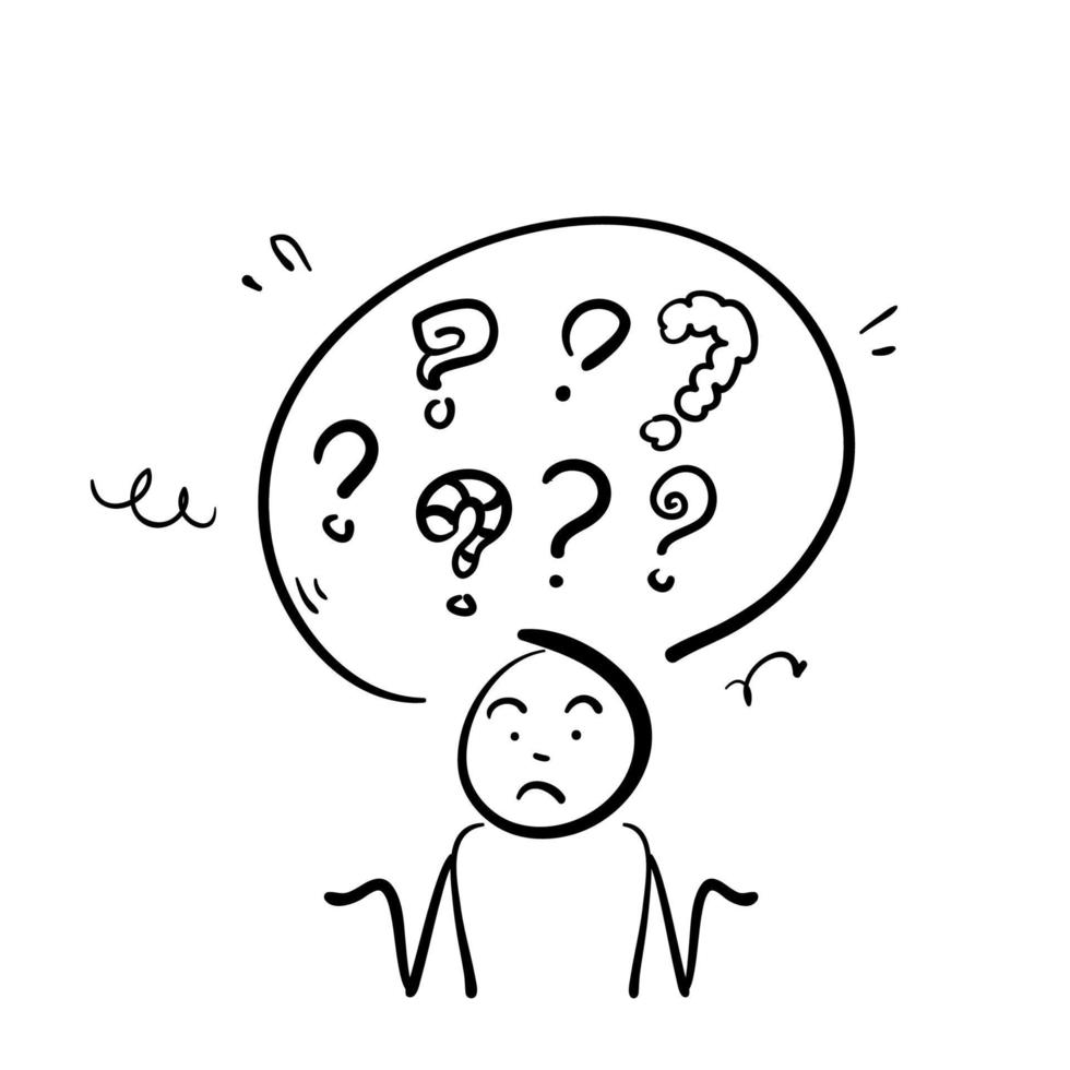 hand drawn people confuse to Decide right solution for questions dilemma situations illustration in doodle vector