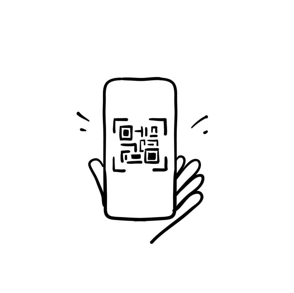 dibujado a mano doodle escanear código qr ilustración vector fondo aislado