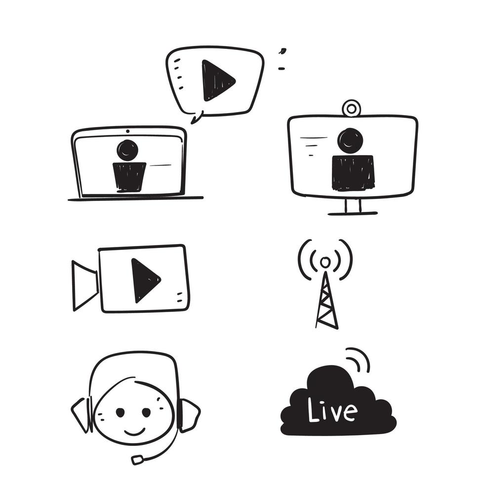 hand drawn doodle Vector live streaming icons illustration