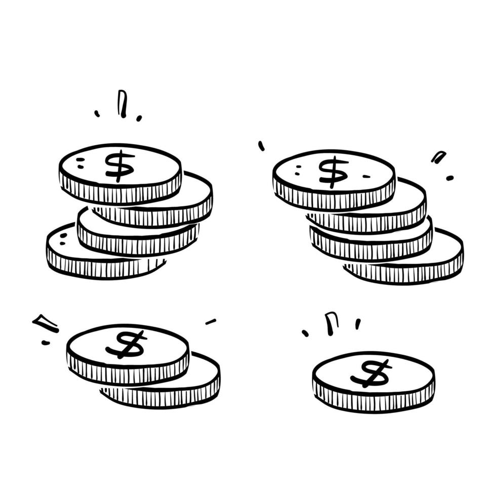 hand drawn doodle coin bank illustration vector isolated