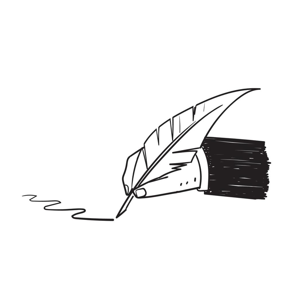 hand drawn doodle quill and inkwell illustration icon isolated vector