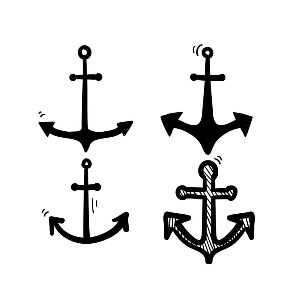 dibujado a mano doodle ilustración de icono de ancla náutica aislado vector