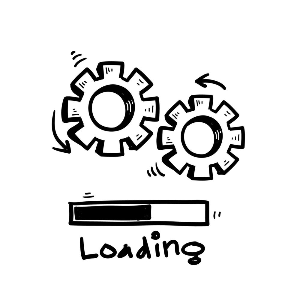 hand drawn doodle loading bar icon with gears illustration isolated vector