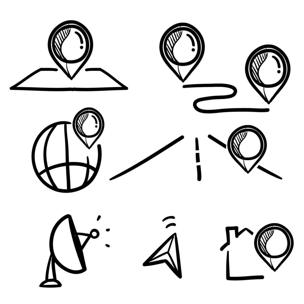 hand drawn doodle set navigation icon illustration isolated vector