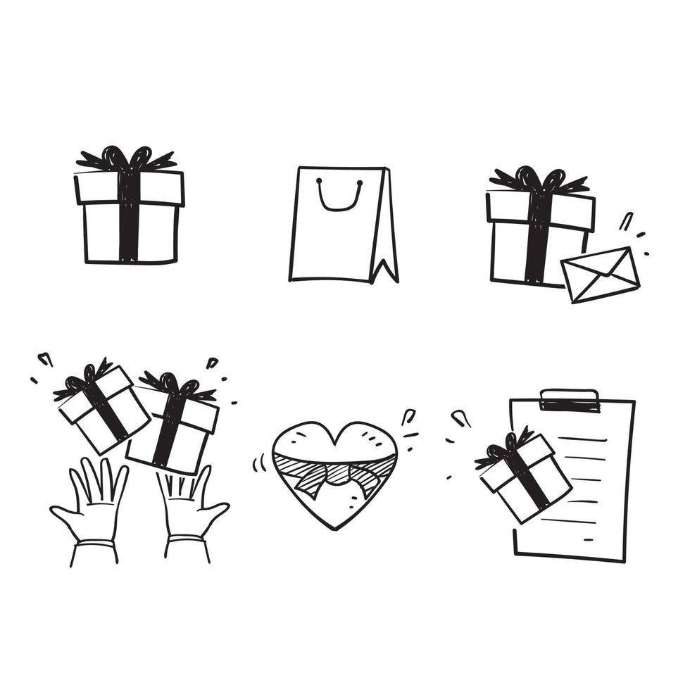 hand drawn doodle surprise and gift box related illustration vector icon isolated