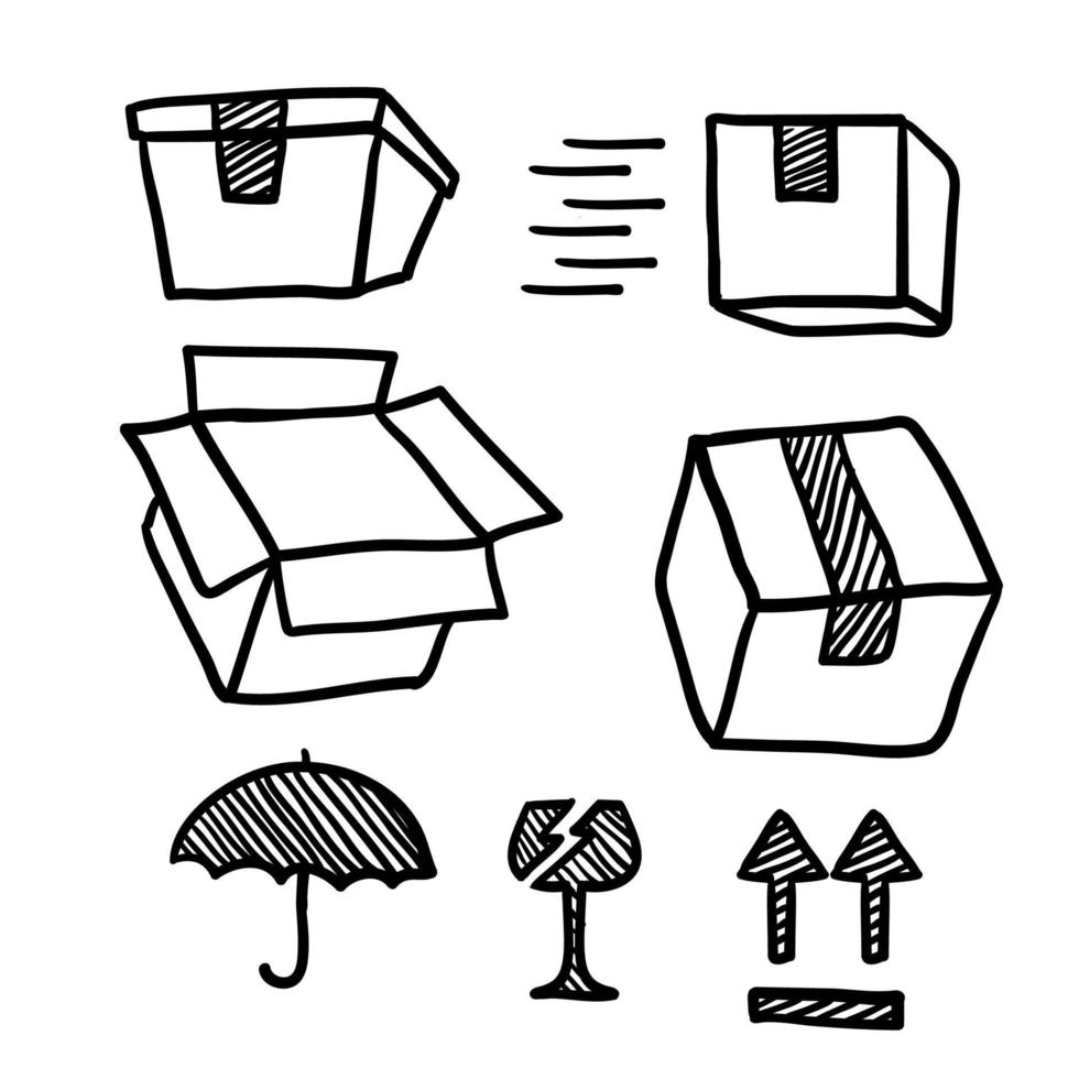 ilustración de icono de caja de envío dibujada a mano en garabato vector