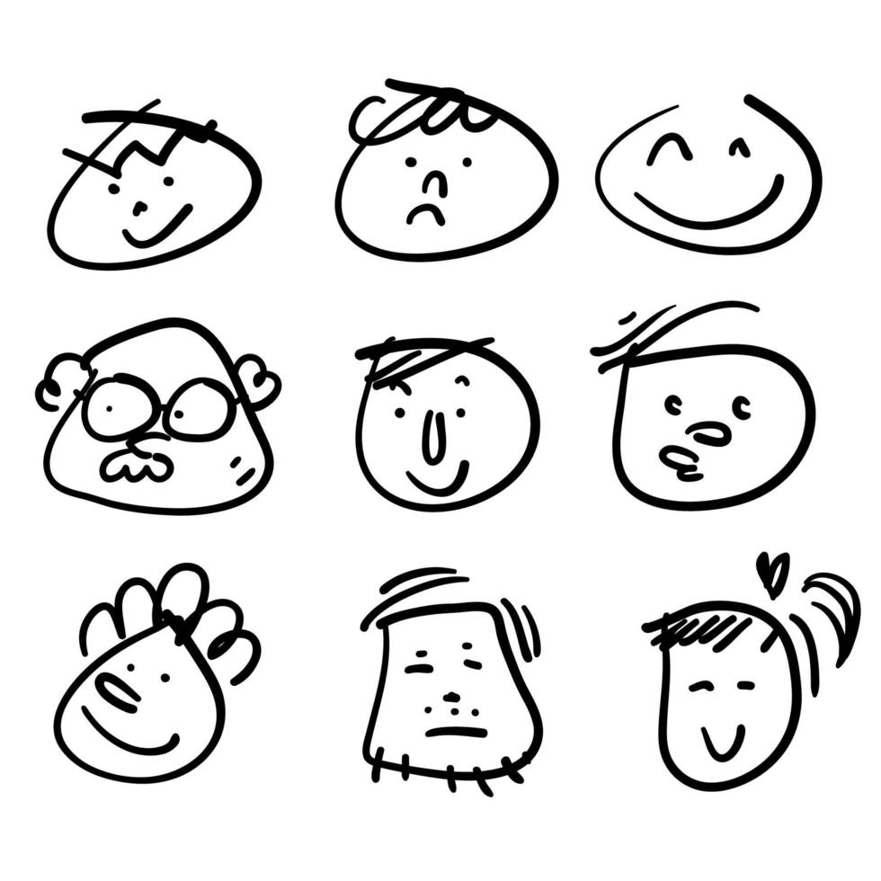 dibujado a mano doodle caras cómicas con varias emociones ilustración aislada vector