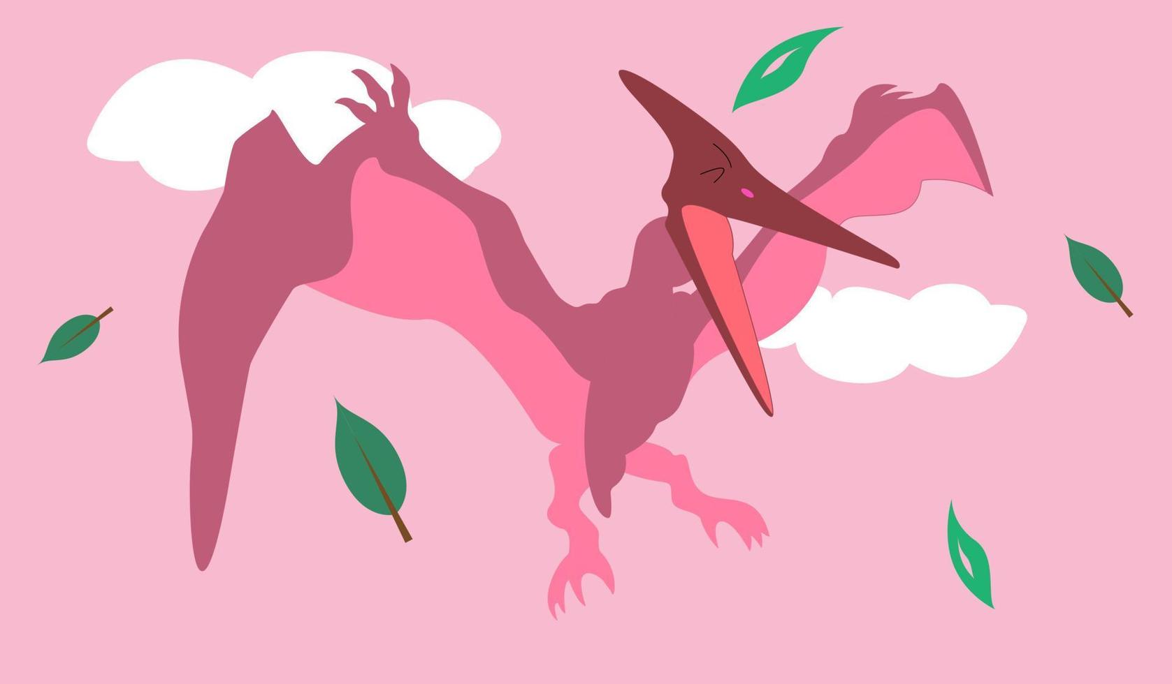 Pink Pteranodon is flying on the pink sky. pink dinosaur vector