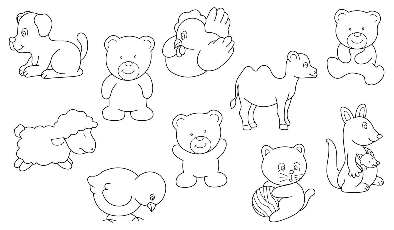 Cute design animal outline vector set 1 , dog bear sheep bird cat camel kangaroo