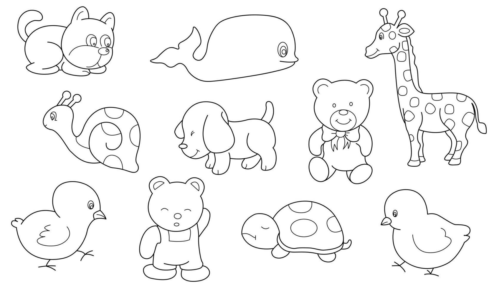 Cute design animal outline vector set 2 , dog whale snail bear giraffe bird turtle cat