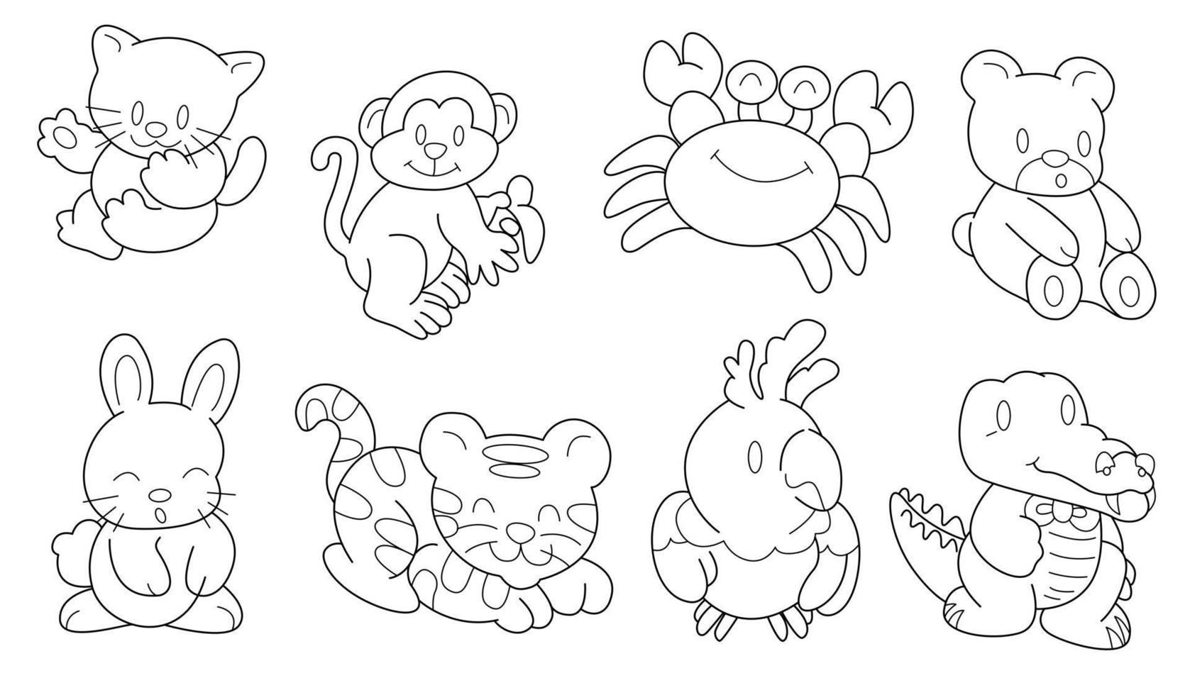 Cute design animal outline vector set 32 , cat monkey crab bear rabbit tiger bird crocodile