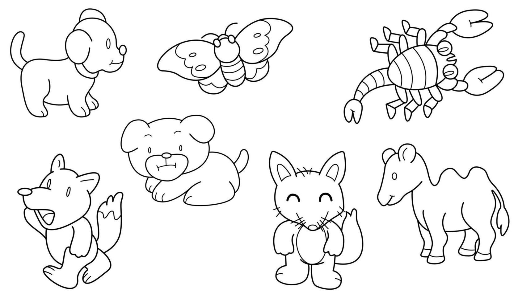 Cute design animal outline vector set 19 , dog butterfly fox camel shrimp