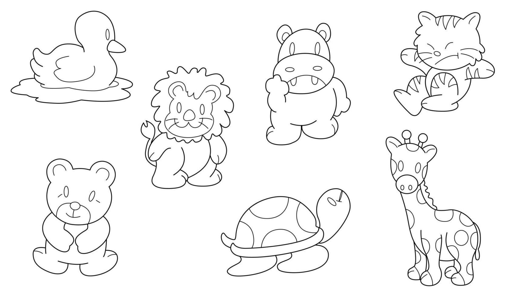 Cute design animal outline vector set 29 duck bear turtle hippopotamus lion giraffe tiger