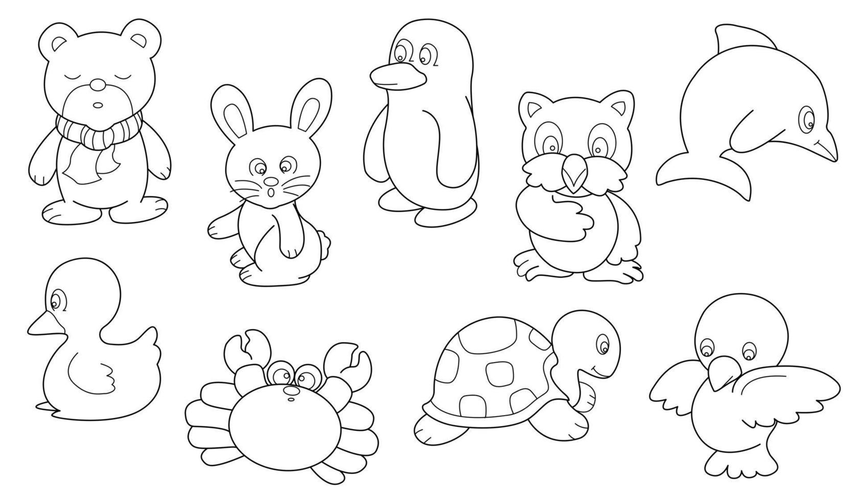 Cute design animal outline vector set 5 , bear duck rabbit crab penguin turtle bird dolphin