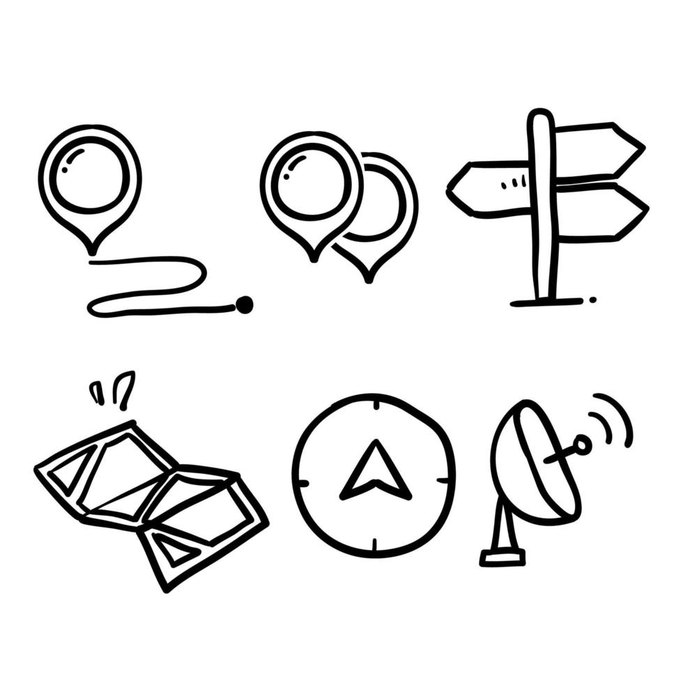 hand drawn doodle set navigation icon illustration isolated vector