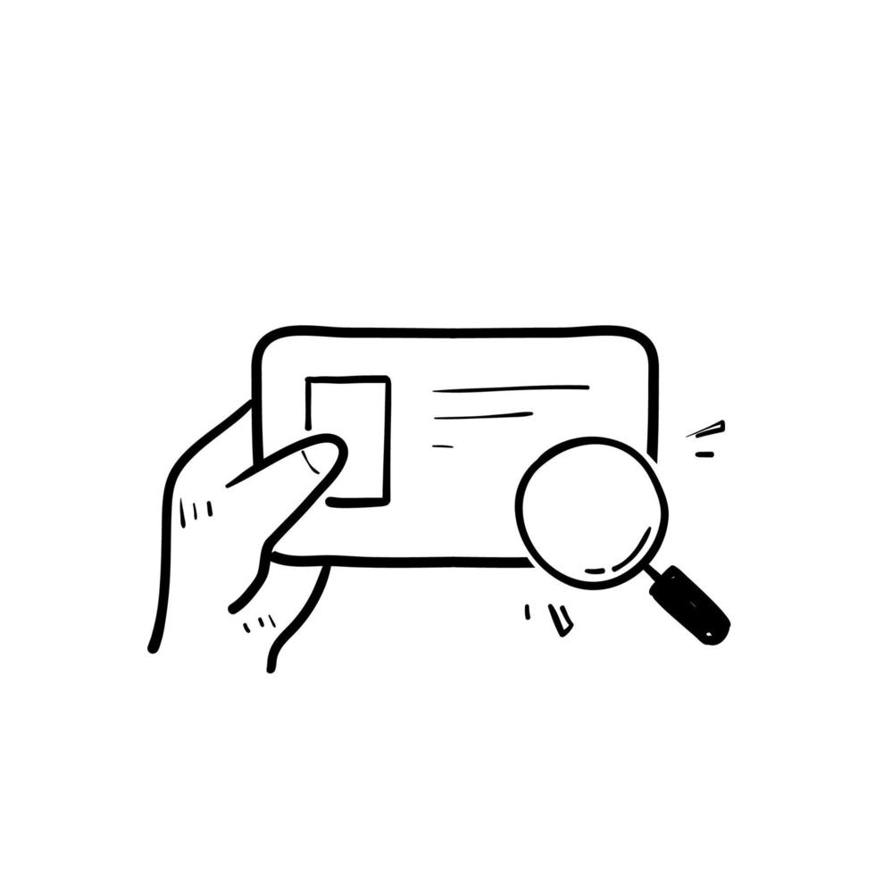 vector de ilustración de icono de escaneo de tarjeta de identificación de doodle dibujado a mano aislado