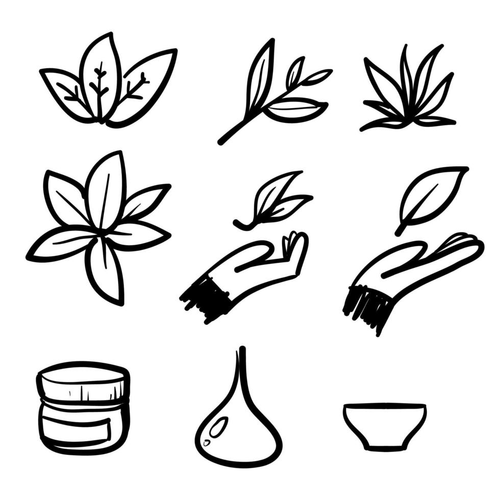 hand drawn doodle Natural and organic cosmetics illustration icons set isolated vector