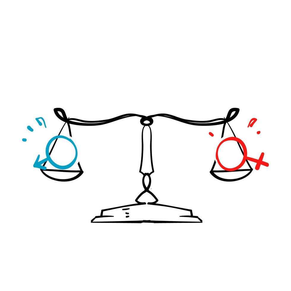 símbolo de género de garabato dibujado a mano y símbolo de escala para el vector de ilustración de igualdad de género