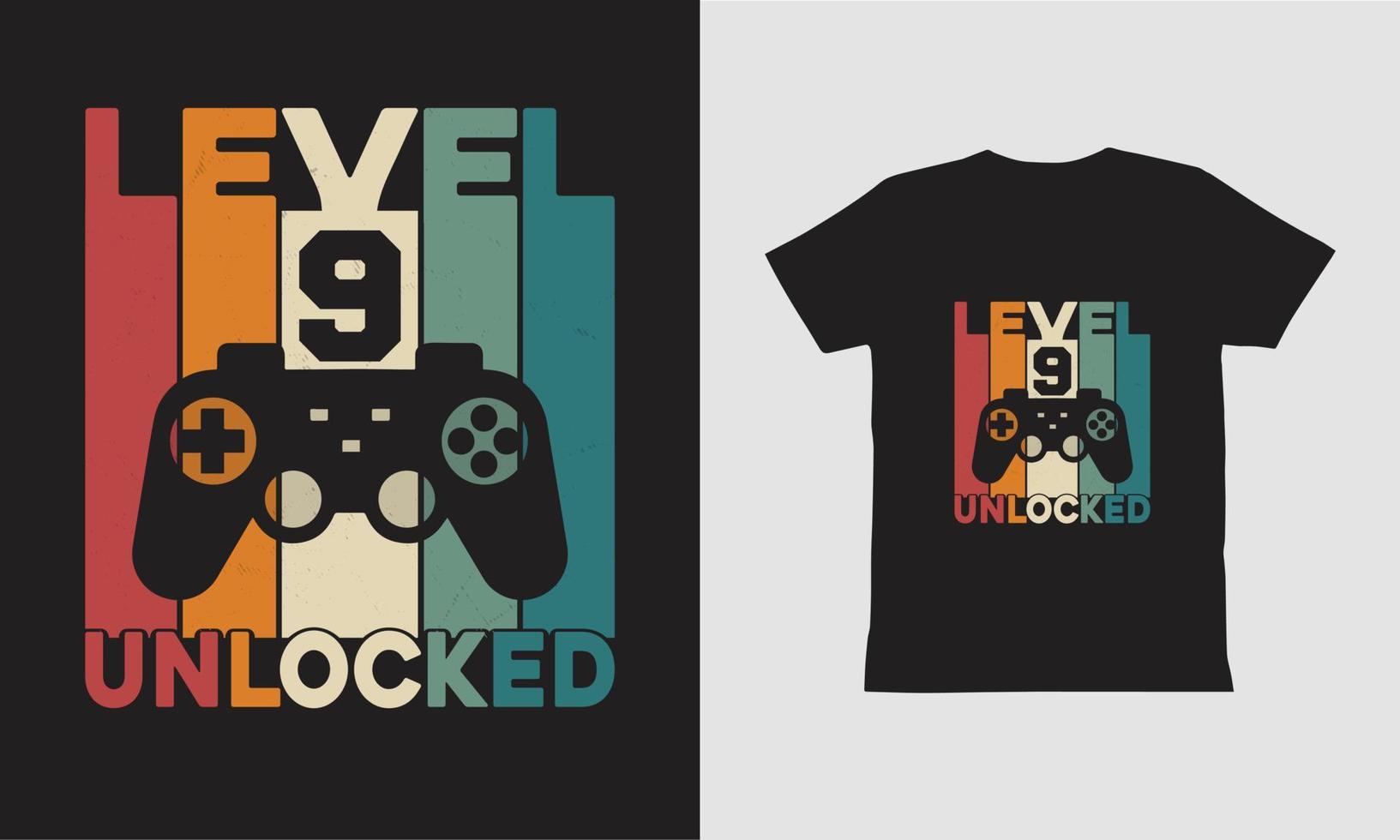 diseño de camiseta de juego desbloqueado de nivel 9. vector