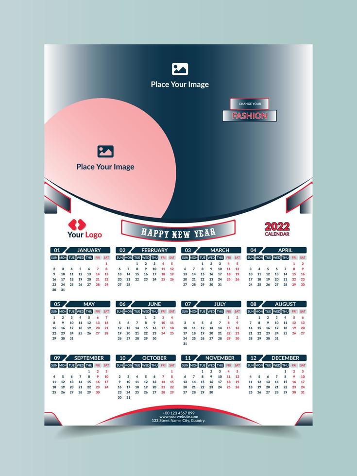 Calendar 2022. Wall Calendar template. New year. vector
