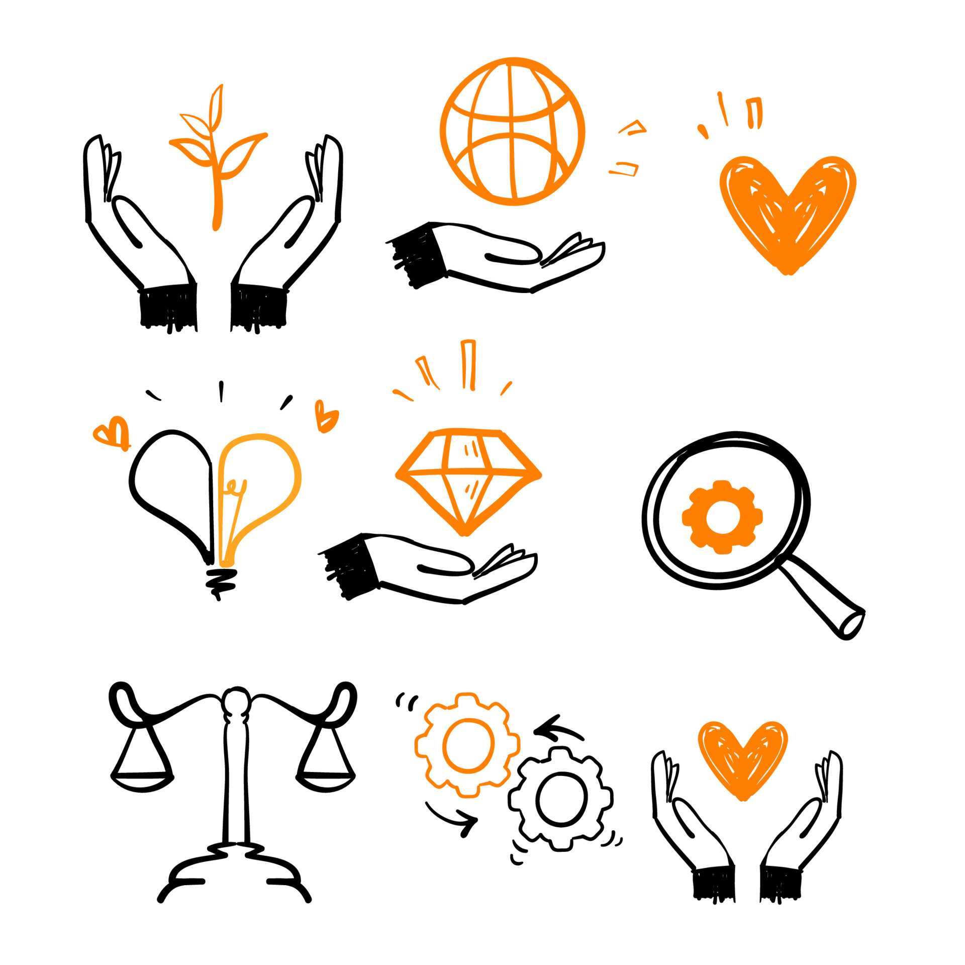 hand drawn doodle Concept of Business Core Values illustration