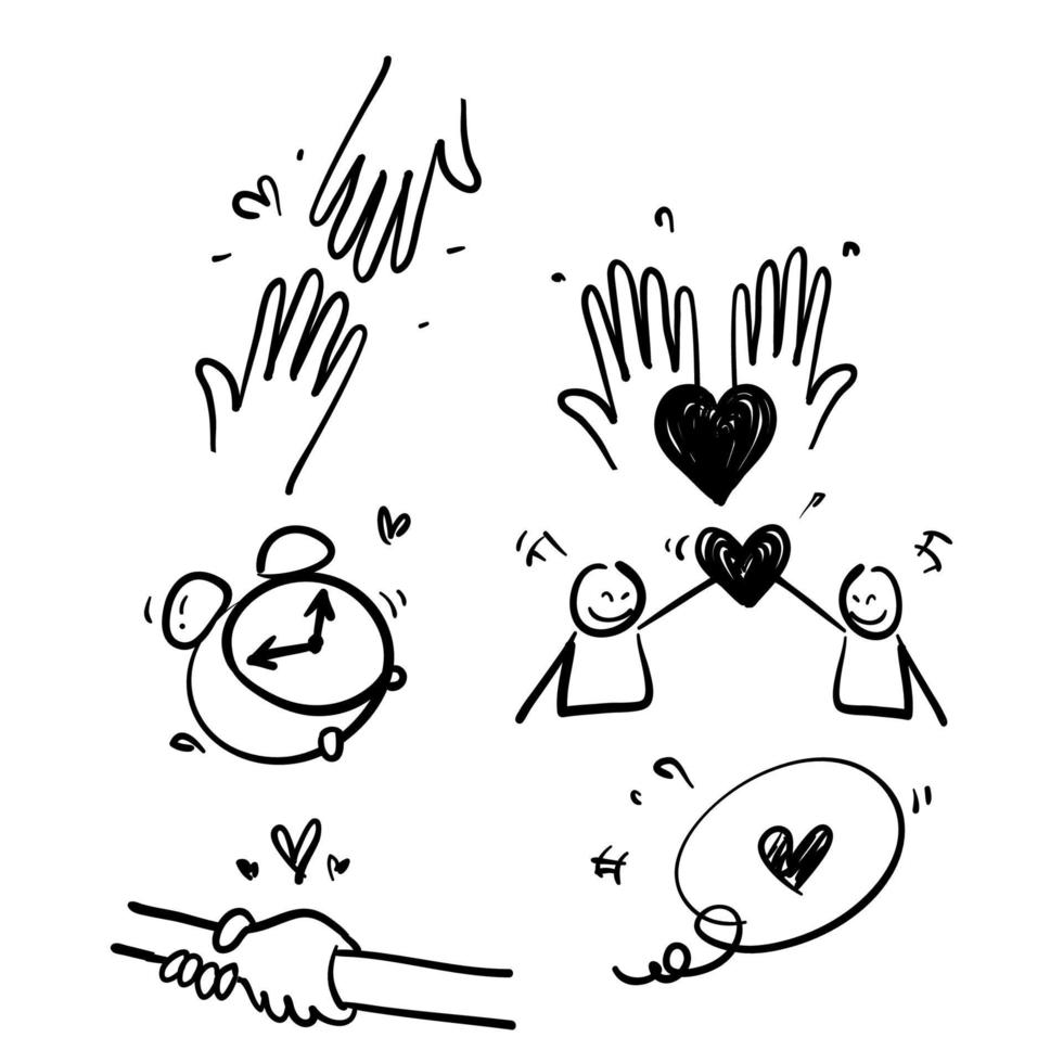 hand drawn doodle Friendship and love line icons. Interaction, Mutual understanding and assistance business.isolated vector