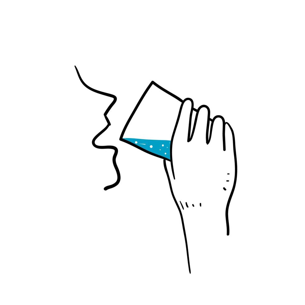 hand drawn doodle drinking fresh water from the glass illustration vector isolated