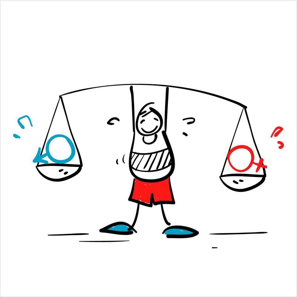 hand drawn doodle gender symbol and scale symbol for gender equality illustration vector