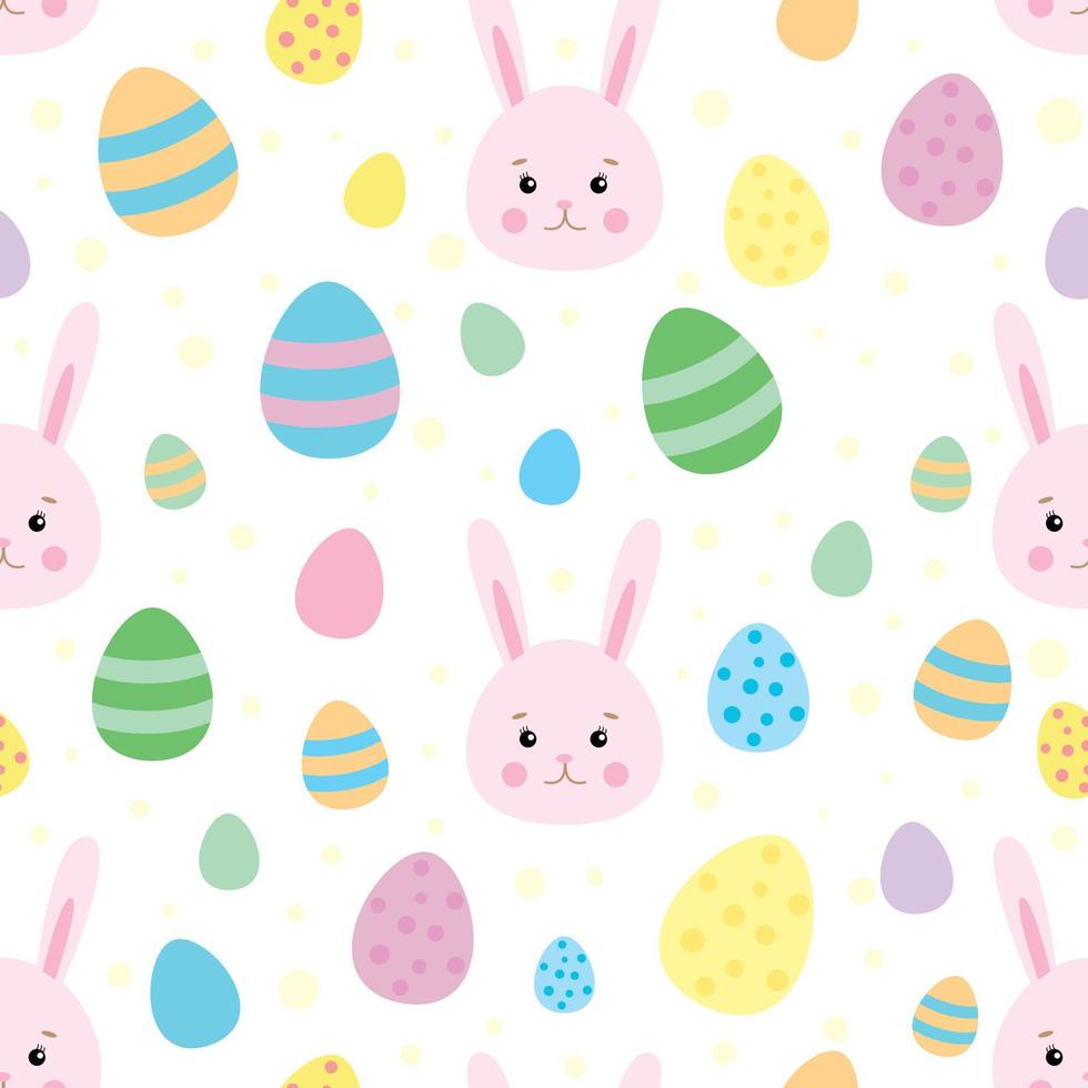 Easter pattern with colorful eggs and rabbits. vector