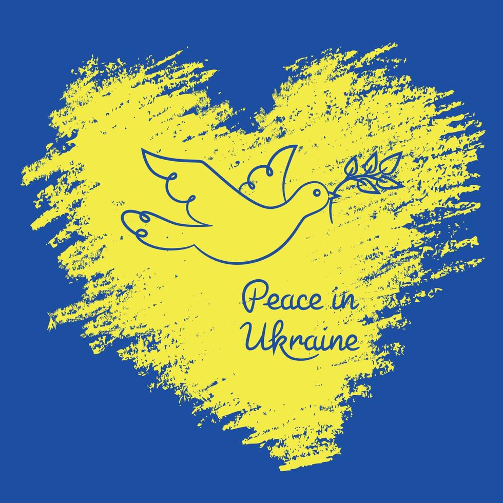 Blue yellow heart with dove of peace. vector