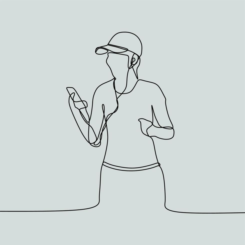 continuous line drawing people with headphone vector
