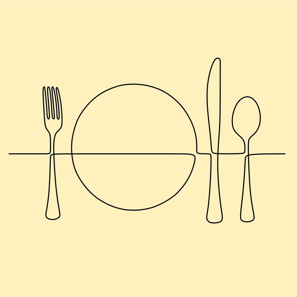 continuous line drawing on plate vector