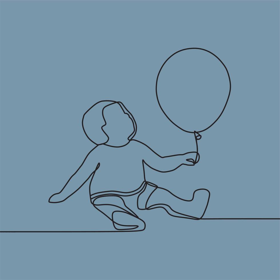 continuous line drawing on children vector