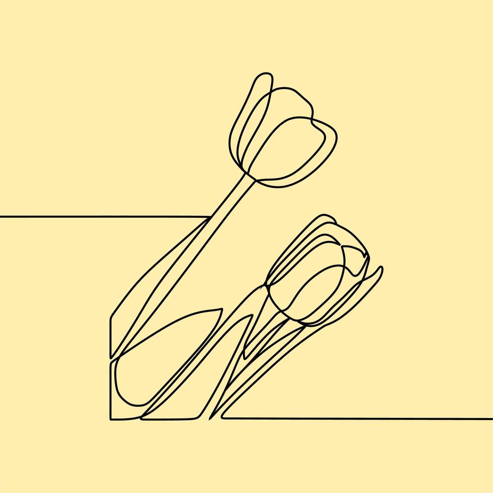 continuous line drawing on flower vector