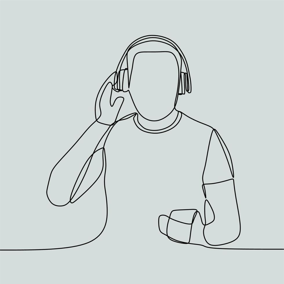 continuous line drawing people with headphone vector