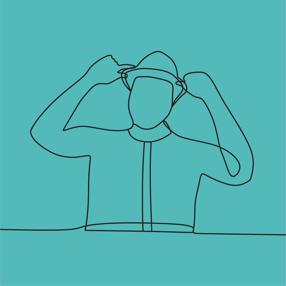 continuous line drawing people with hat vector