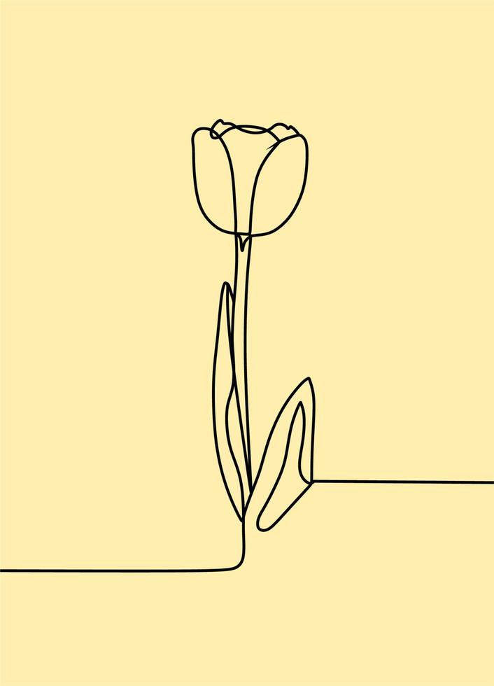continuous line drawing on flower vector