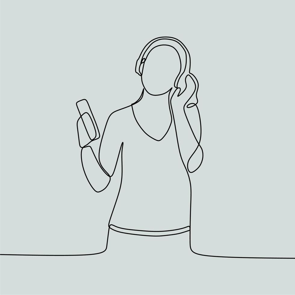 continuous line drawing people with headphone vector