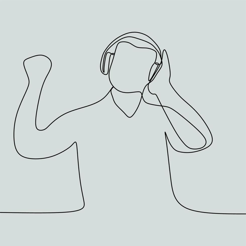continuous line drawing people with headphone vector