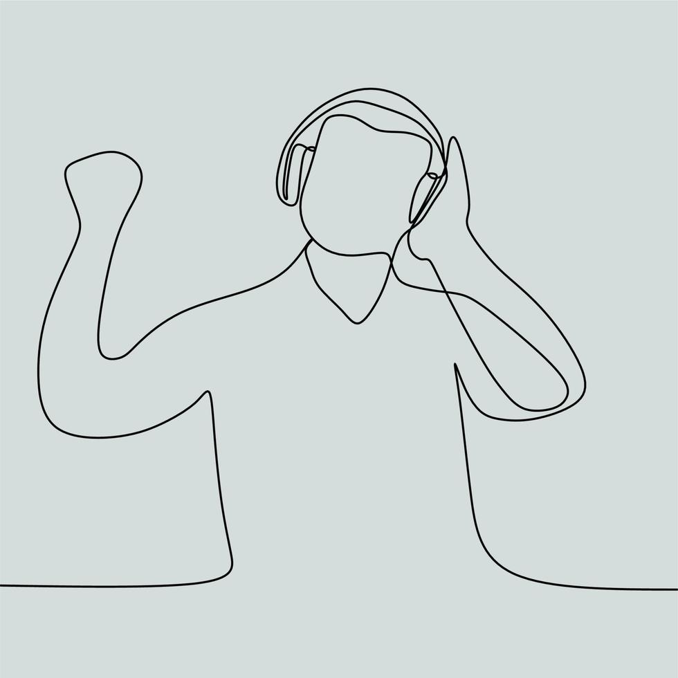 dibujo de línea continua de personas con auriculares vector