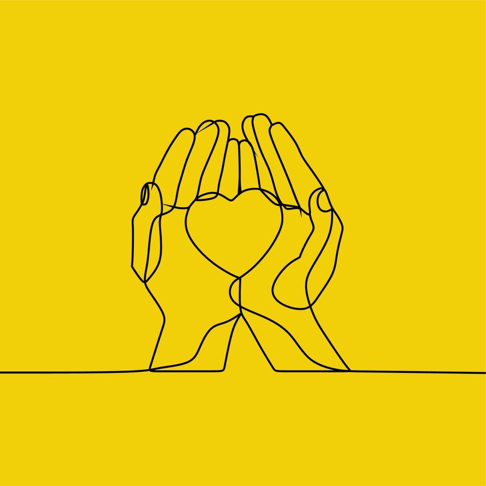 continuous line drawing on heart vector