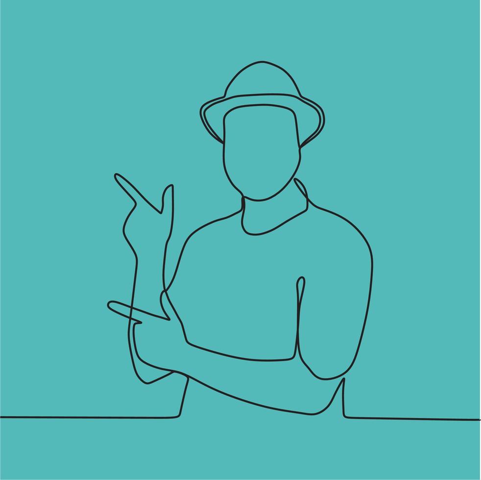 continuous line drawing people with hat vector