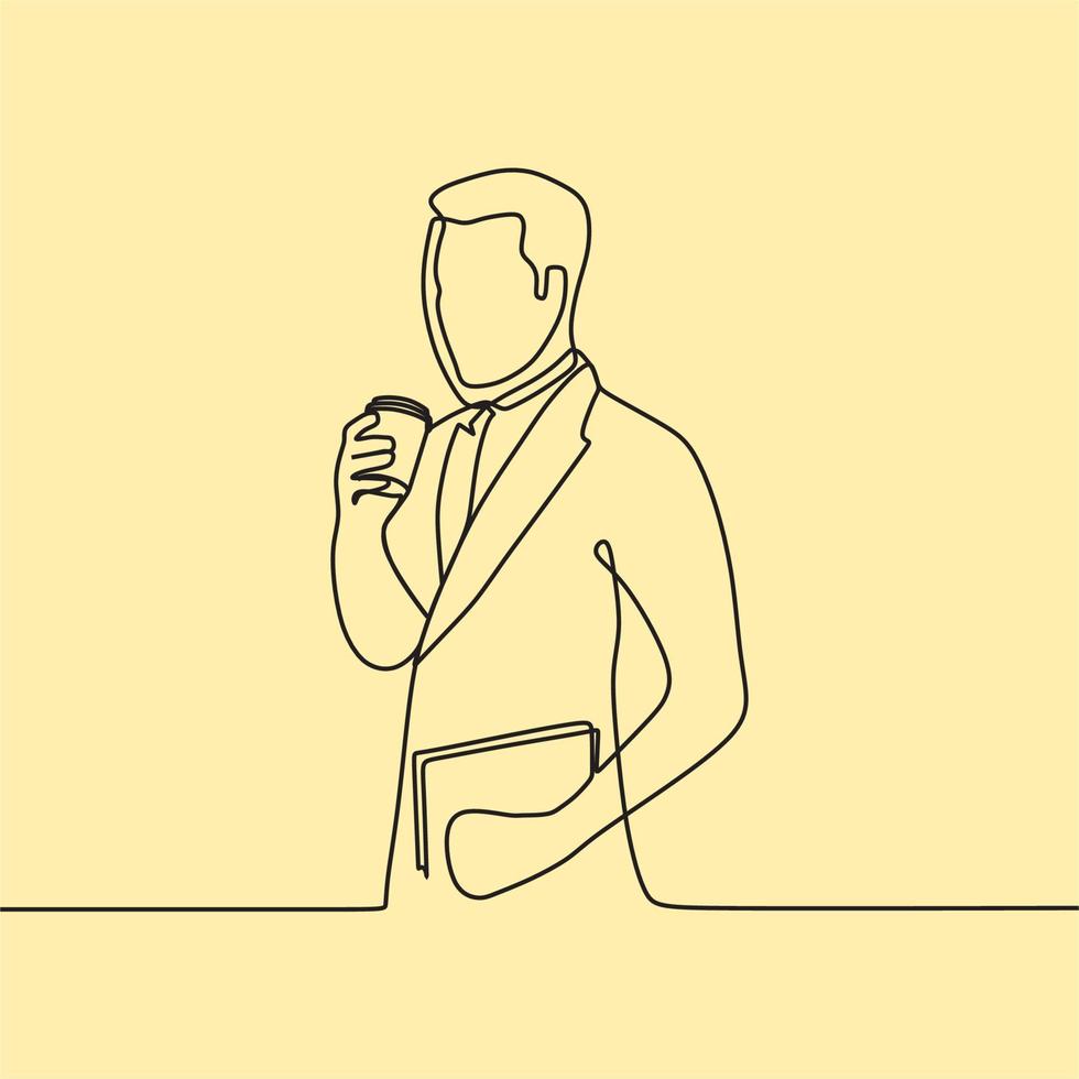 continuous line drawing people with cup vector