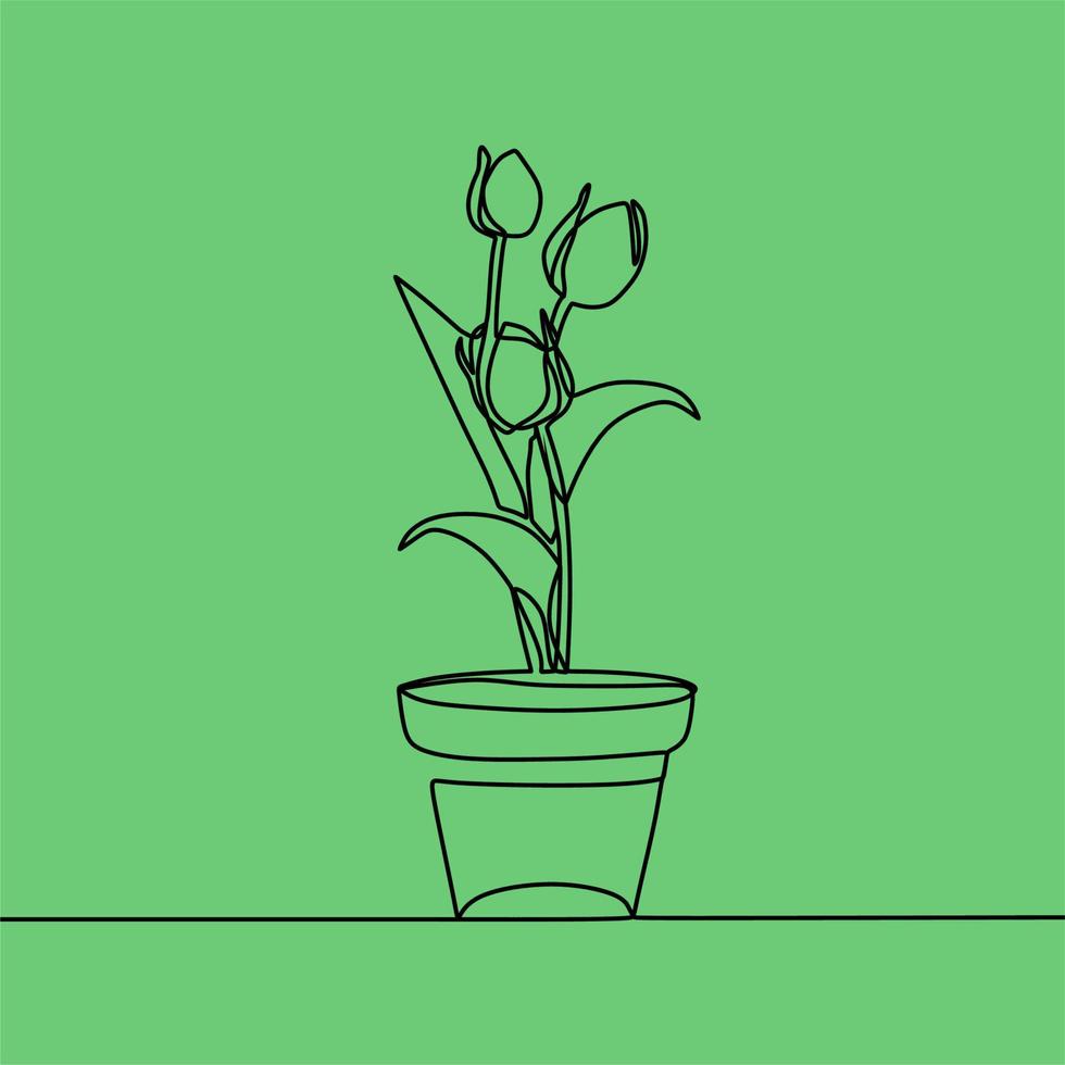 continuous line drawing on plant vector