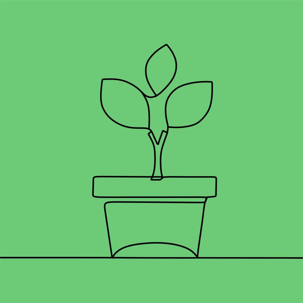 continuous line drawing on plant vector
