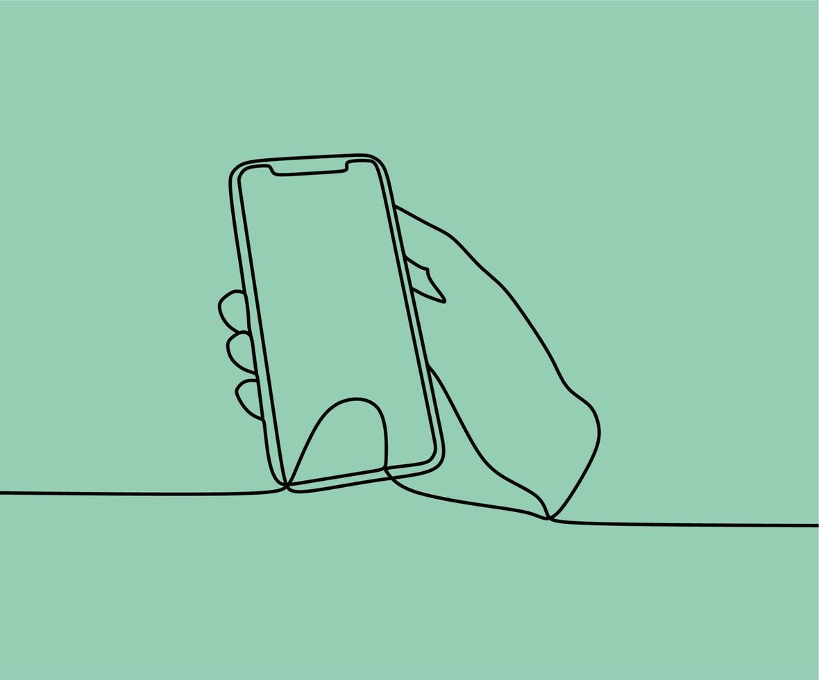continuous line drawing hand and phone vector