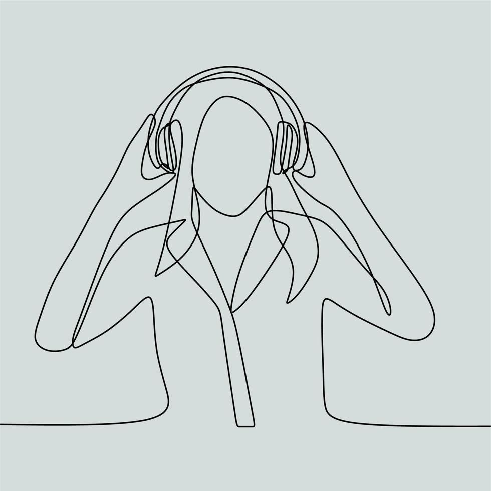 continuous line drawing people with headphone vector