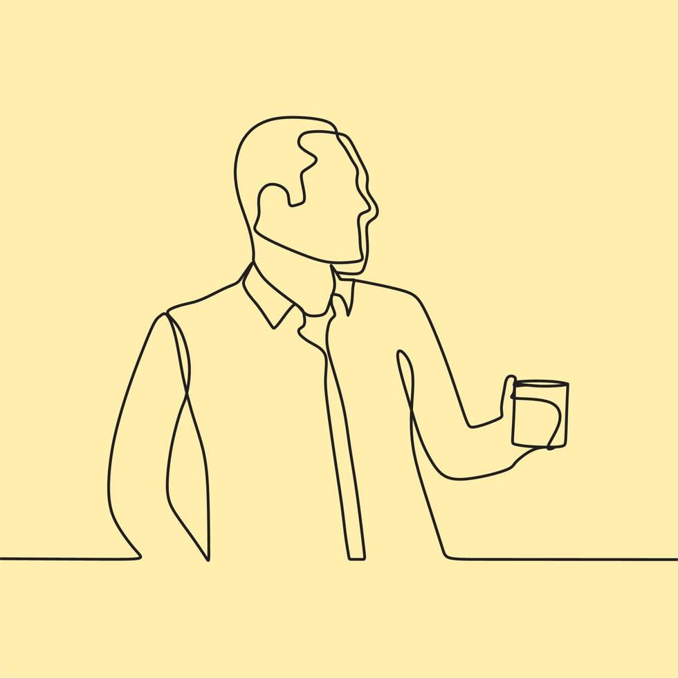 continuous line drawing people with cup vector